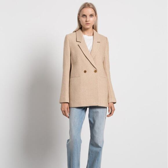 Anine Bing Fishbone Blazer in Tan and Cream Size XS - Picture 1 of 10